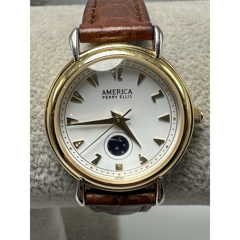 America Perry Ellis Moon Phase APE1390 New‎ Battery 27MM 6.5" Ladies Watch